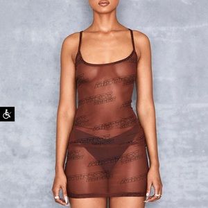 Brown Sheer Mesh Branded Mini Dress